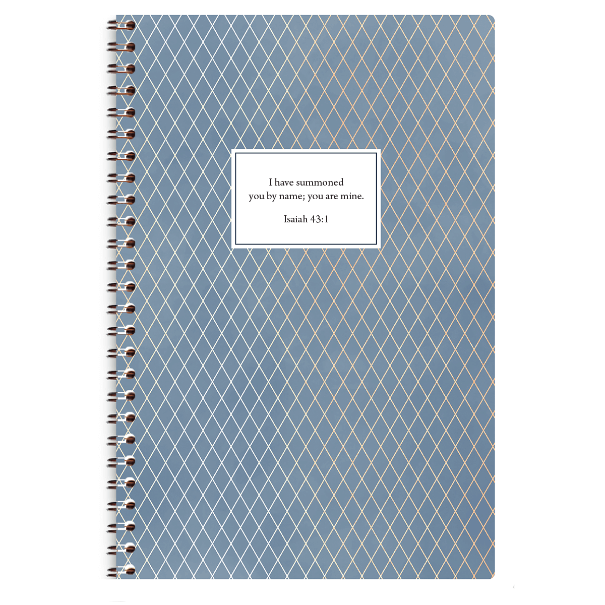personalized blue diamondback planner with wire coil binding and custom name on geometric design