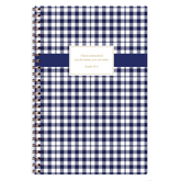personalized blue plaid planner with wire coil binding and custom name on classic pattern
