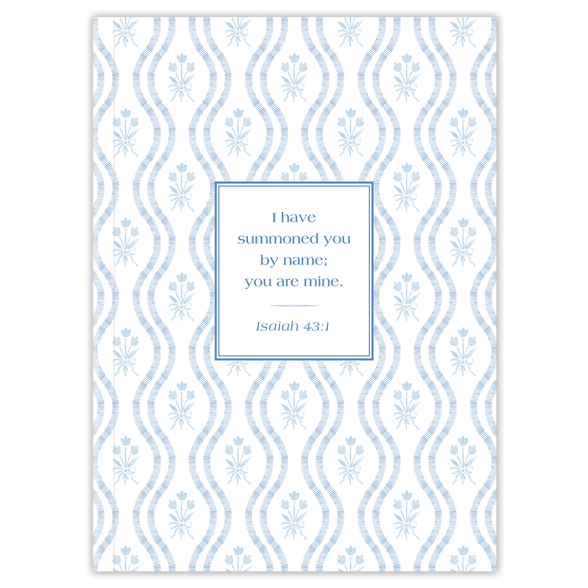 Softcover Blue Tulips Bible journal with blue floral artwork by Lydia Carraway, personalized scripture journal featuring a one-of-a-kind selection of curated scriptures for quiet time and journaling