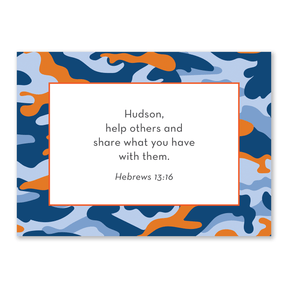 personalized Bible verse cards for boys orange design for kids to use during daily prayer encouragement and quiet time