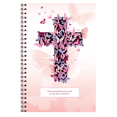personalized pink butterfly cross planner with wire coil binding and custom name on butterfly cross design
