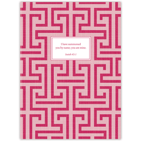 Softcover Linen Maze Bible journal with modern patterned linen design, personalized scripture journal featuring a one-of-a-kind selection of curated scriptures for quiet time and journaling