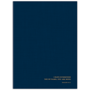 personalized navy linen planner with durable hardcover and custom name on textured cover