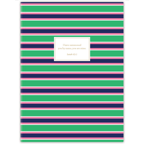 personalized green stripes planner with durable hardcover and custom name on classic stripe design