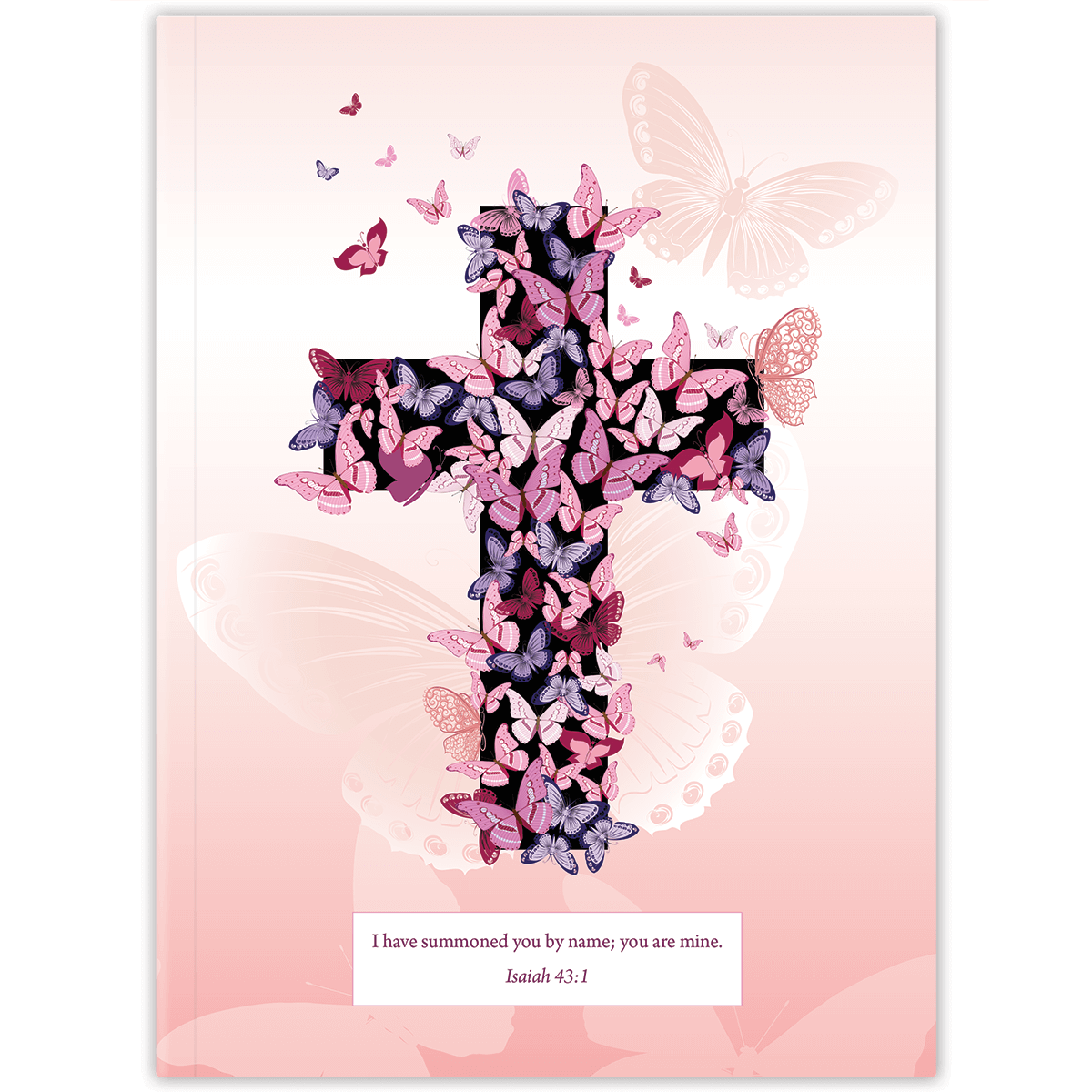 personalized pink butterfly cross planner with durable hardcover and custom name on pink butterfly cross design