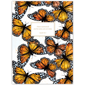Hardcover Sharon’s Monarch personalized scripture journal by Theresa Mangum, nature-inspired Christian journal with butterfly design and carefully selected Bible verses for reflection and everyday spiritual growth