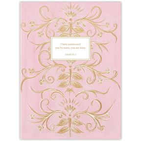 Softcover Pink Elegance Bible journal with refined pink design by Theresa Mangum, personalized scripture journal featuring a one-of-a-kind selection of curated scriptures for journaling and reflection