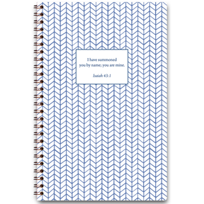 Feathers personalized scripture journal with wire coil binding featuring soft feather artwork, each journal includes a unique curated set of Bible verses for reflection