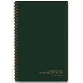 Hunter green linen personalized scripture journal for men with wire coil binding by Paper Sunday, textured fabric cover with a unique curated set of Bible verses for daily reflection and consistent use