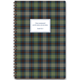 personalized plaid planner for men with wire coil binding and custom name on classic pattern