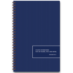 Pinstripe personalized scripture journal for men with wire coil binding by Paper Sunday, clean professional design with a unique curated set of Bible verses for daily reflection and consistent use