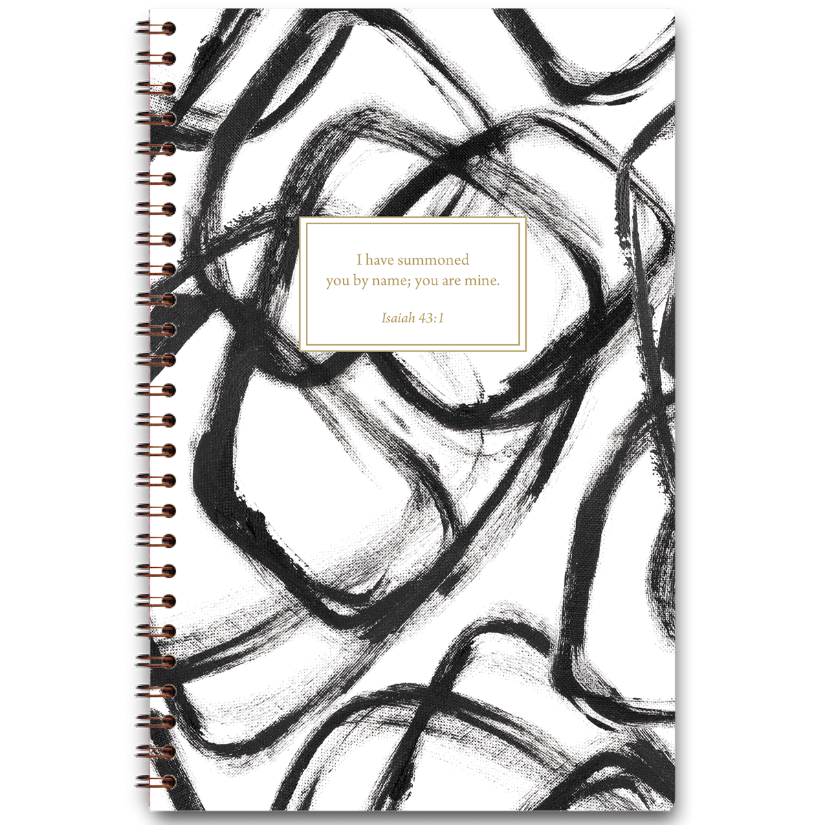 Black Jack personalized scripture journal with wire coil binding featuring bold black design by Jenn Thatcher for Paper Sunday, each journal includes a unique curated set of Bible verses for reflection