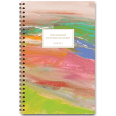 Hills & Valleys personalized scripture journal with wire coil binding featuring landscape artwork by Jenn Thatcher for Paper Sunday, each journal includes a unique curated set of Bible verses for reflection