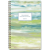 Personalized scripture journal with wire coil binding featuring artist-designed Still Waters cover by Heather Hostetter for Paper Sunday, each journal includes a unique curated set of Bible verses for peaceful daily reflection