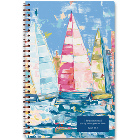 Personalized Race to Mackinac planner by Carolyn Joe Daniel with nautical design and custom name, wire coil binding