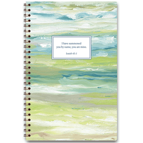 Personalized Still Waters planner by Heather Hostetter with serene water-inspired design and custom name, wire coil binding
