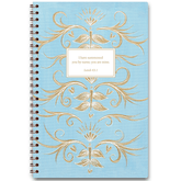 Blue Elegance personalized scripture journal with wire coil binding featuring refined blue artwork by Theresa Mangum for Paper Sunday, each journal includes a unique curated set of Bible verses for reflection