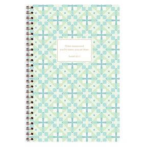 personalized green cross planner with wire coil binding and custom name on cross design