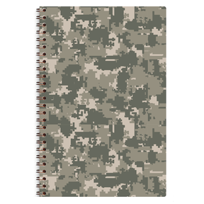 personalized camouflage planner with wire coil binding and custom name on camo design