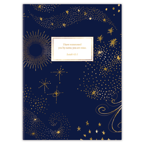 Hardcover Celestial personalized scripture journal, atmospheric Christian journal with night sky design and carefully selected Bible verses for meaningful daily use