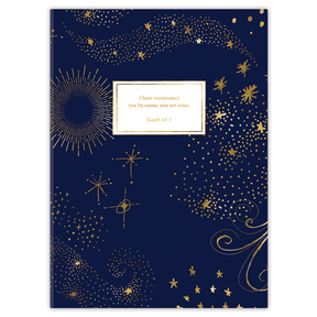 personalized celestial planner with flexible soft cover and custom name on night sky design