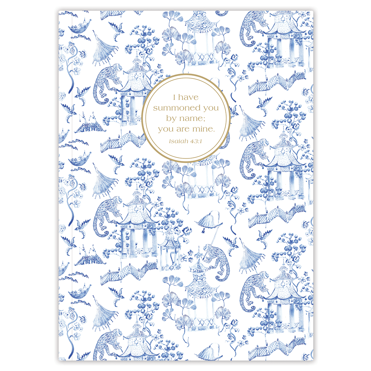 Softcover Chinoiserie Bible journal with elegant patterned artwork, personalized scripture journal featuring a one-of-a-kind selection of curated scriptures for quiet time and devotion