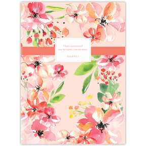 Hardcover coral personalized scripture journal, a serene and durable Christian journal with carefully selected Bible verses for peaceful daily reflection and spiritual growth