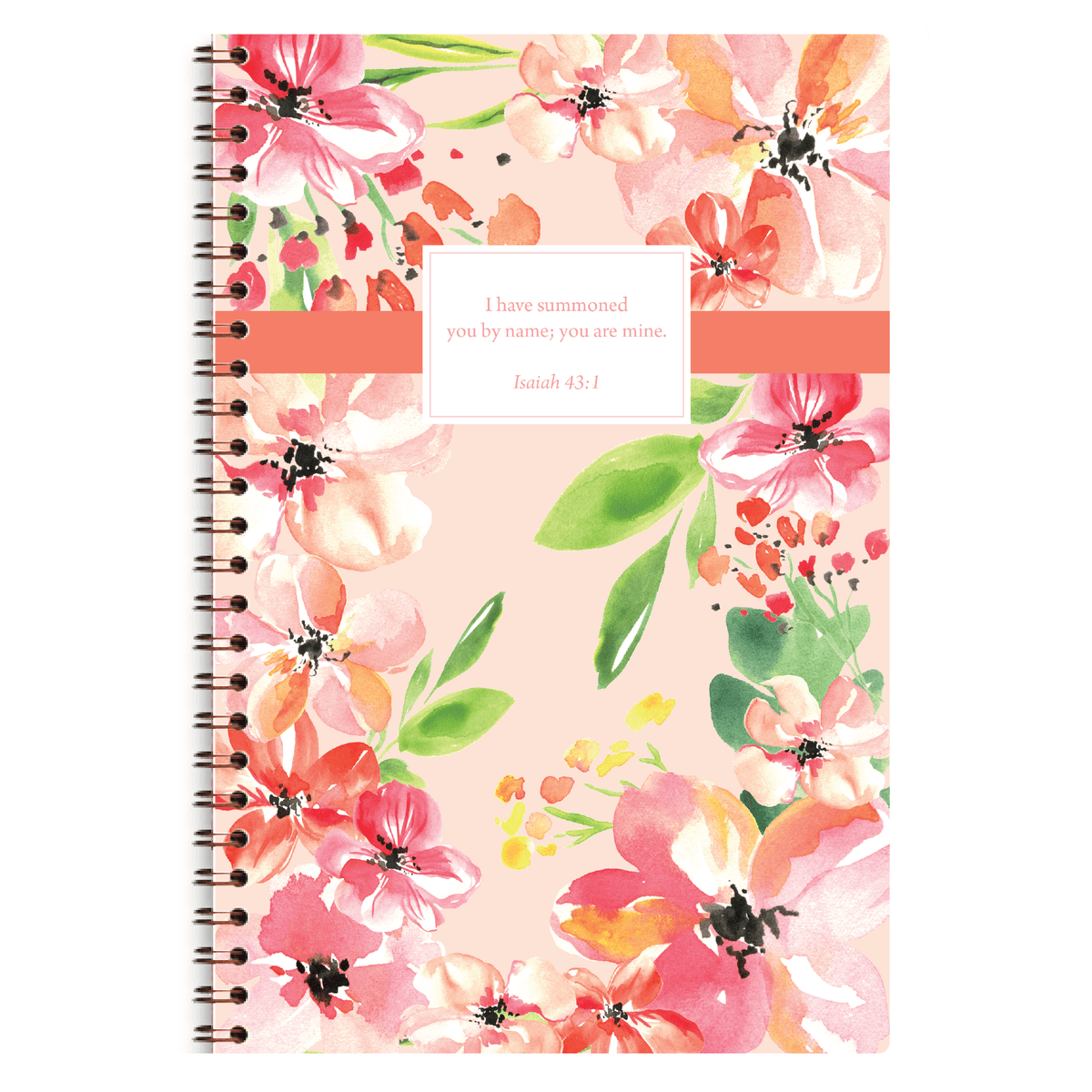 Coral personalized scripture journal with wire coil binding by Paper Sunday, ocean-inspired design with a unique collection of curated Bible verses for daily reflection and journaling