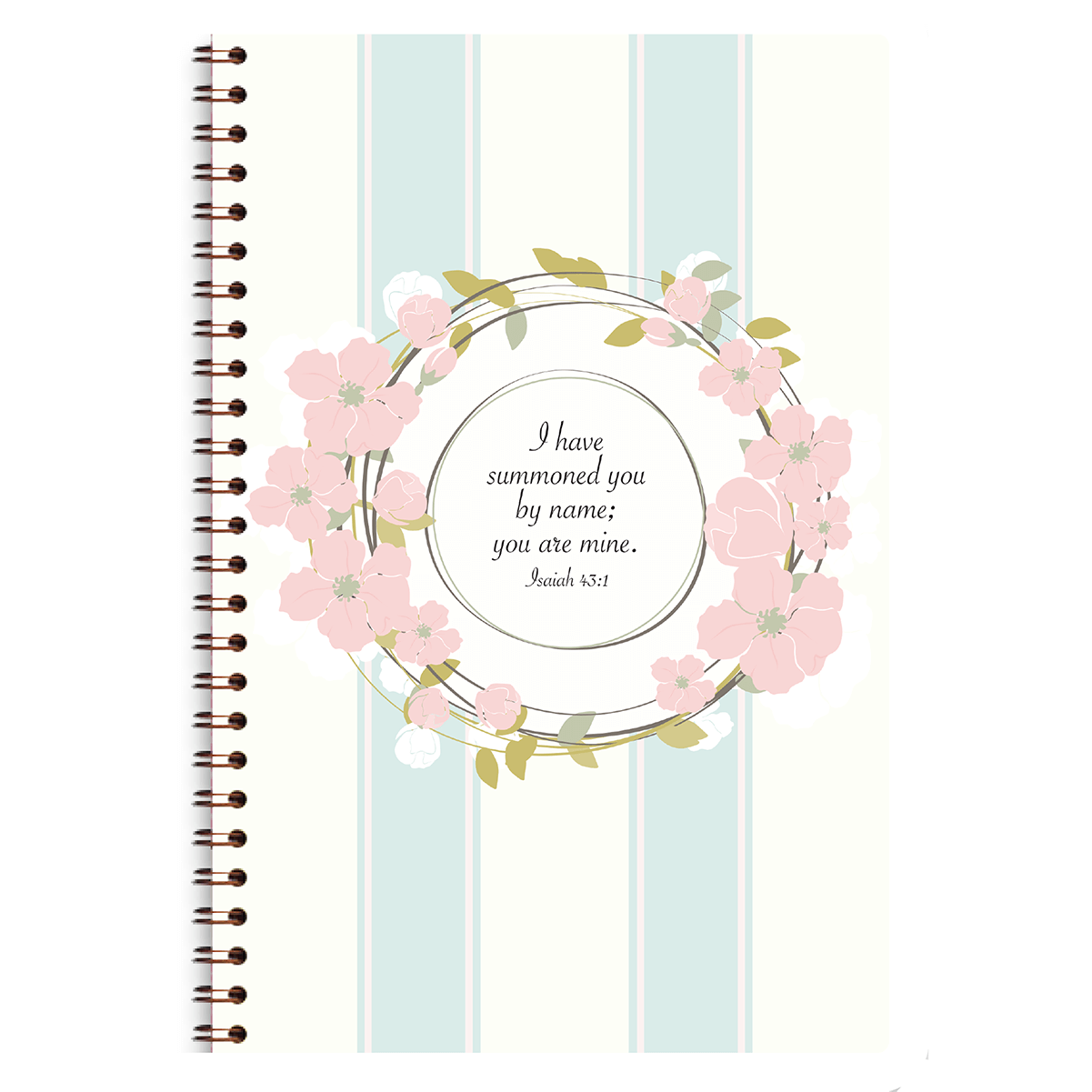 Personalized scripture journal with wire coil binding featuring Floral Wreath design by Paper Sunday, Christian journal for daily reflection and devotional writing