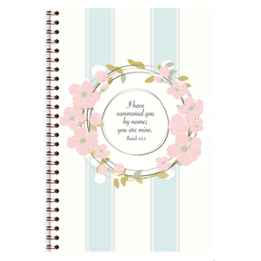 Personalized scripture journal with wire coil binding featuring Floral Wreath design by Paper Sunday, Christian journal for daily reflection and devotional writing