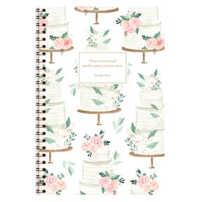 Frosted Wedding Cake personalized scripture journal with wire coil binding by Paper Sunday, elegant cake-inspired cover design with a unique curated set of Bible verses for daily reflection