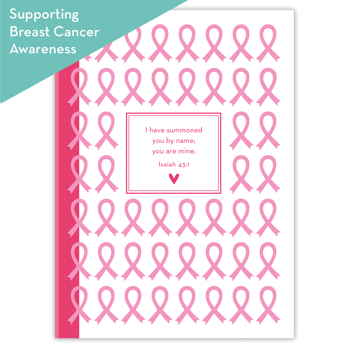 Softcover Hope Faith Love Bible journal in pink, cancer awareness themed personalized scripture journal with curated Bible verses for encouragement and reflection