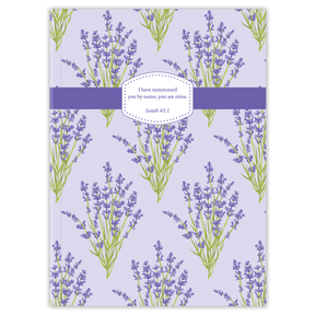 Softcover Lavender Bible journal with soft purple floral artwork, personalized scripture journal featuring a one-of-a-kind selection of curated scriptures for quiet time and devotion