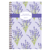 Lavender personalized scripture journal with wire coil binding by Paper Sunday, calming floral design with a unique curated set of Bible verses for daily reflection and journaling