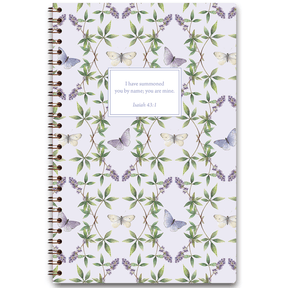 Personalized lavender butterfly planner by Lydia Carraway with soft purple design and custom name, wire coil binding