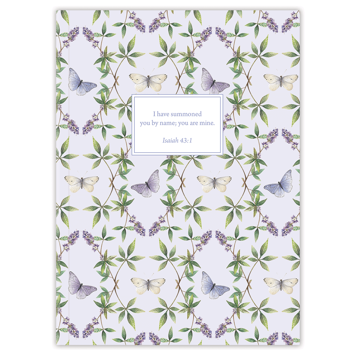 Custom planner with lavender butterfly design by Lydia Carraway and personalized name on flexible soft cover