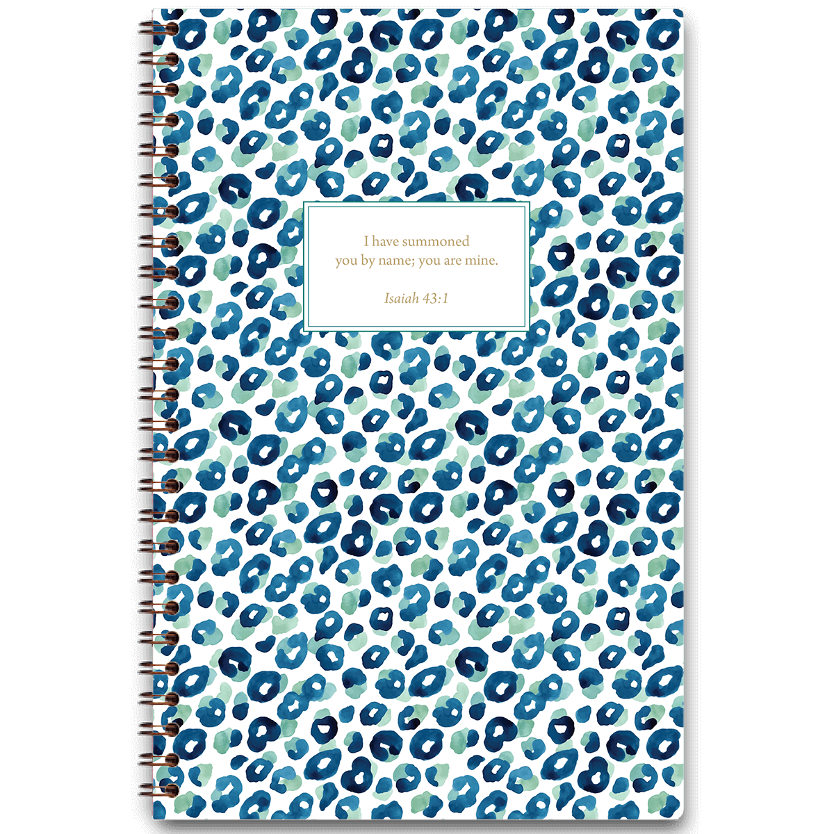 Leopard Print personalized scripture journal with wire coil binding by Paper Sunday, bold animal print design with a unique curated set of Bible verses for daily reflection