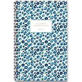 Leopard Print personalized scripture journal with wire coil binding by Paper Sunday, bold animal print design with a unique curated set of Bible verses for daily reflection