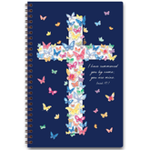 Personalized scripture journal for women with wire coil binding featuring Mariposa Cross butterfly design by Paper Sunday, each journal includes a unique curated set of Bible verses for daily reflection