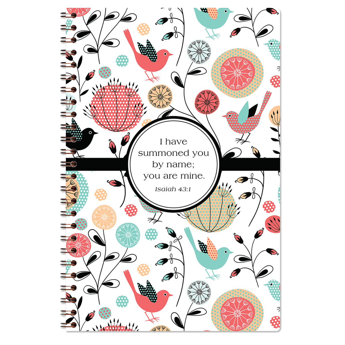 Multi-Birds personalized scripture journal with wire coil binding by Paper Sunday, nature-inspired bird design with a unique curated set of Bible verses for daily reflection