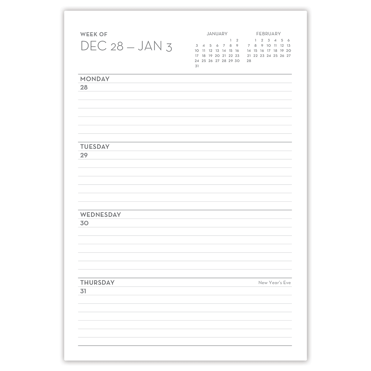 Paper Sunday Mens Planner | Black Jack | week left