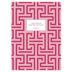 Softcover Linen Maze Bible journal with modern patterned linen design, personalized scripture journal featuring a one-of-a-kind selection of curated scriptures for quiet time and journaling