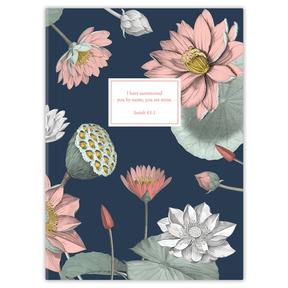 personalized water lily planner with flexible soft cover and custom name on water lily design