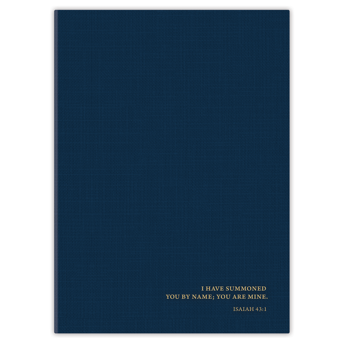 custom navy linen planner with personalized name on flexible soft cover