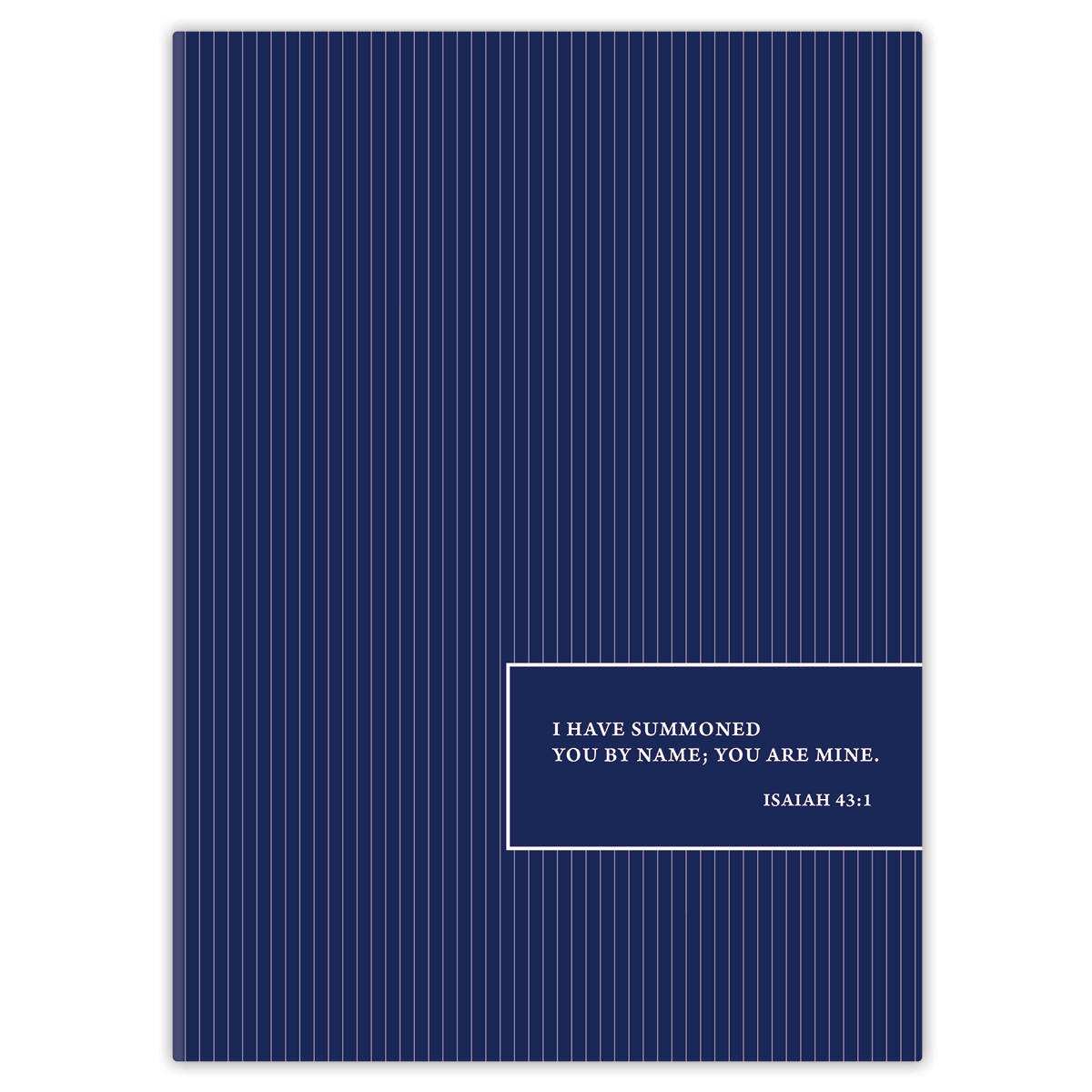 Softcover Pinstripe Bible journal for men with a classic minimalist pattern, personalized scripture journal featuring a one-of-a-kind selection of curated scriptures for quiet time and journaling