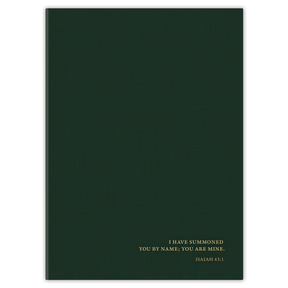 Custom hunter green linen planner with personalized name on flexible soft cover