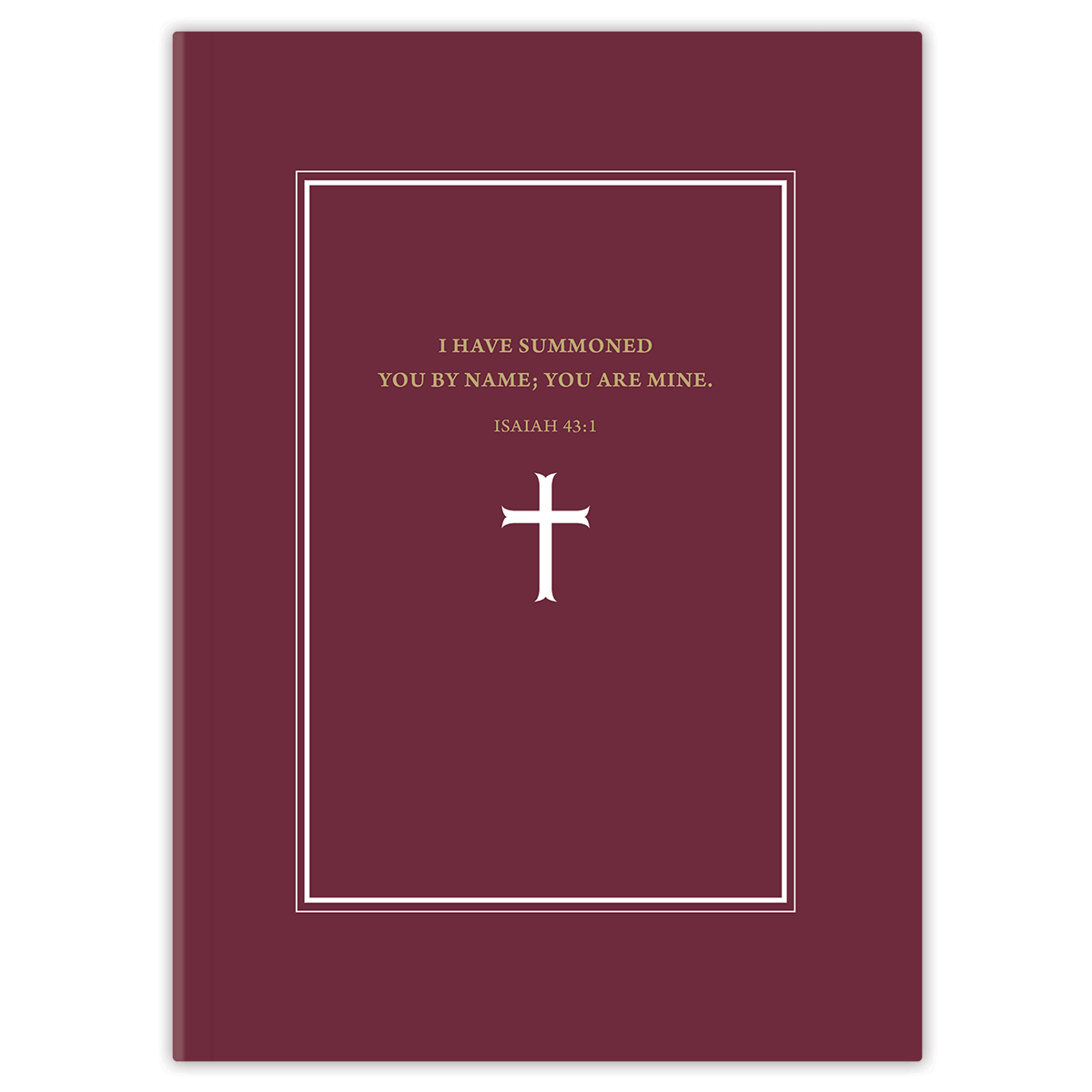 Softcover Burgundy Cross Bible journal for men with classic cross artwork, personalized scripture journal featuring a one-of-a-kind selection of curated scriptures for journaling and reflection