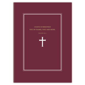 Softcover Burgundy Cross Bible journal for men with classic cross artwork, personalized scripture journal featuring a one-of-a-kind selection of curated scriptures for journaling and reflection