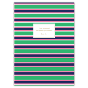 personalized green stripes planner with flexible soft cover and custom name on green stripe pattern