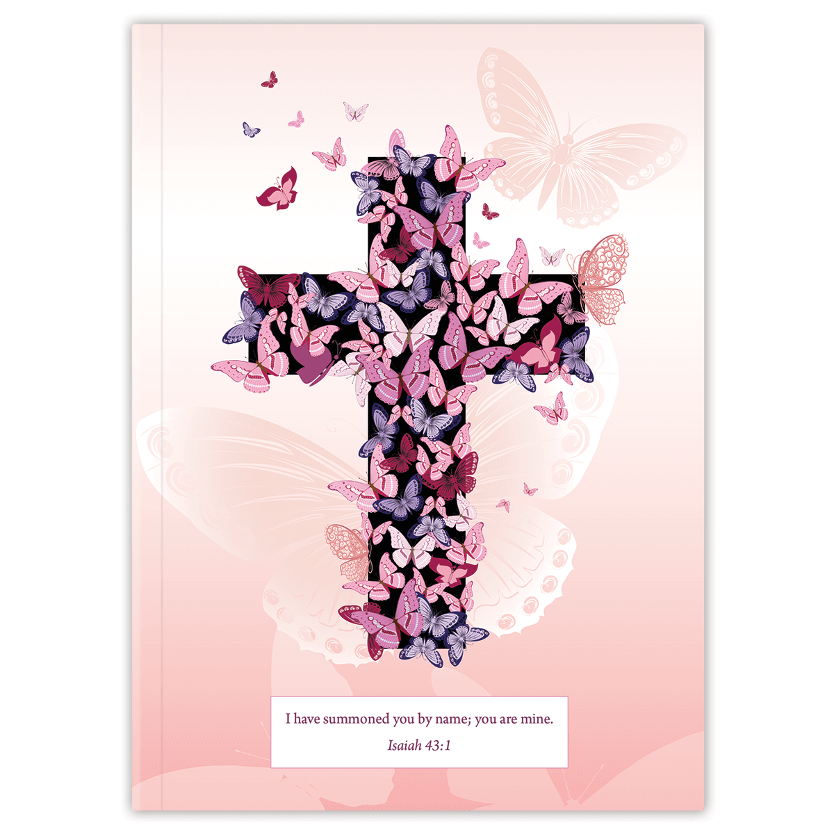 personalized pink butterfly cross planner with flexible soft cover and custom name on butterfly and cross design